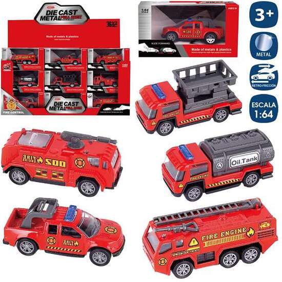 VEHIÍCULOS BOMBEROS METAL RETROFRICCIÓN 8 CM ESCALA 1:64 - MODELOS SURTIDOS image 0