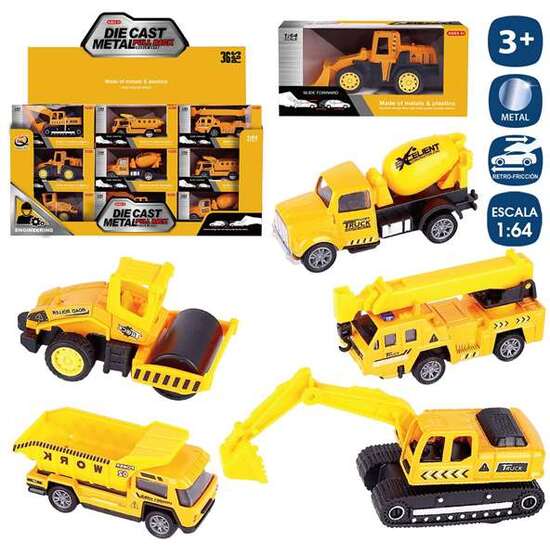VEHÍCULOS OBRAS PÚBLICAS METAL RETROFRICCIÓN 8 CM ESCALA 1:64 - MODELOS SURTIDOS image 0