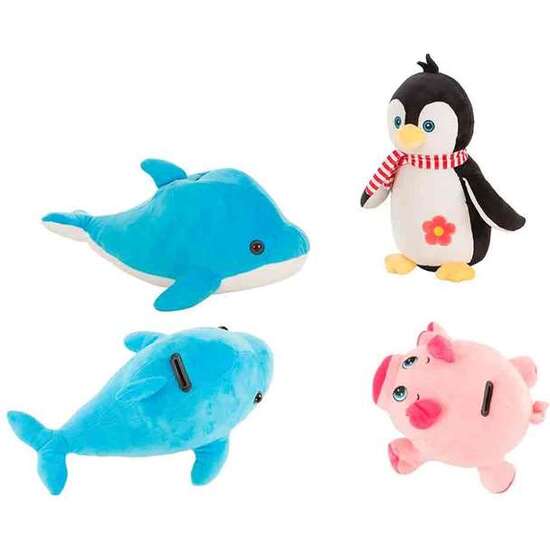 PELUCHE ANIMALES 28 CMS. HUCHA CON SONIDOS image 0
