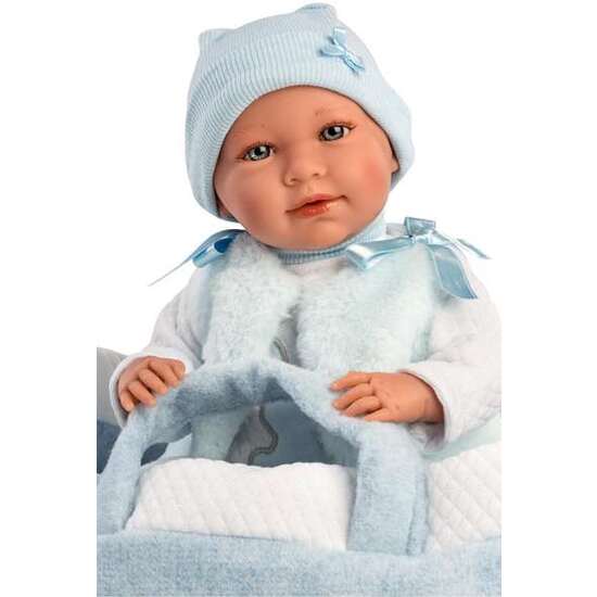 MUÑECO RECIEN NACIDO MIMO LLORON CON CAPAZO CELESTE TACTO SUAVE 40 CM image 0
