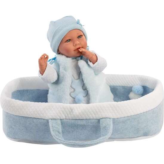 MUÑECO RECIEN NACIDO MIMO LLORON CON CAPAZO CELESTE TACTO SUAVE 40 CM image 1