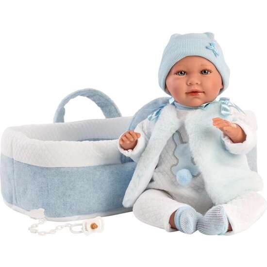 MUÑECO RECIEN NACIDO MIMO LLORON CON CAPAZO CELESTE TACTO SUAVE 40 CM image 4