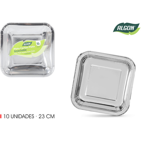SET-10 PLATO CARTON PLATA CUAD.23CM ALGON image 0