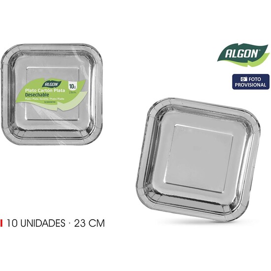 SET-10 PLATO CARTON PLATA CUAD.23CM ALGON image 1