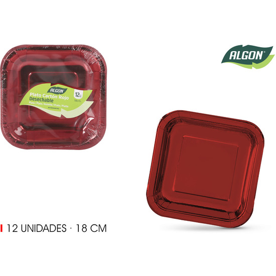 SET-12 PLATO CARTON ROJO CUAD. 18CM ALGON image 0