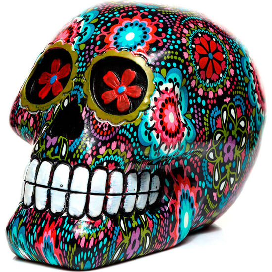FIGURA CALAVERA DECORATIVA MEXICANA DIA DE LOS MUERTOS FLORAL 14CM image 0