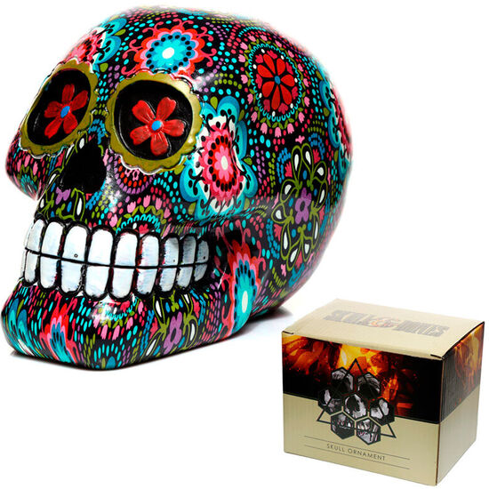 FIGURA CALAVERA DECORATIVA MEXICANA DIA DE LOS MUERTOS FLORAL 14CM image 1