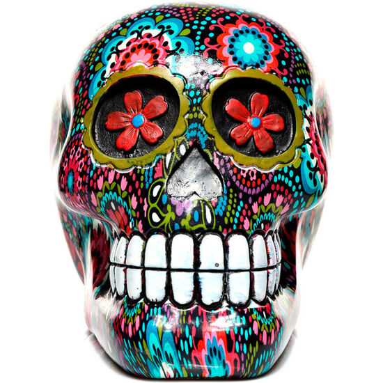 FIGURA CALAVERA DECORATIVA MEXICANA DIA DE LOS MUERTOS FLORAL 14CM image 2
