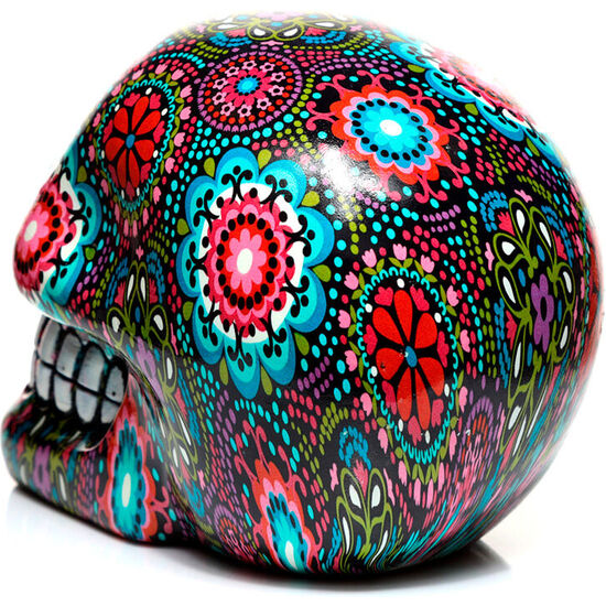 FIGURA CALAVERA DECORATIVA MEXICANA DIA DE LOS MUERTOS FLORAL 14CM image 3