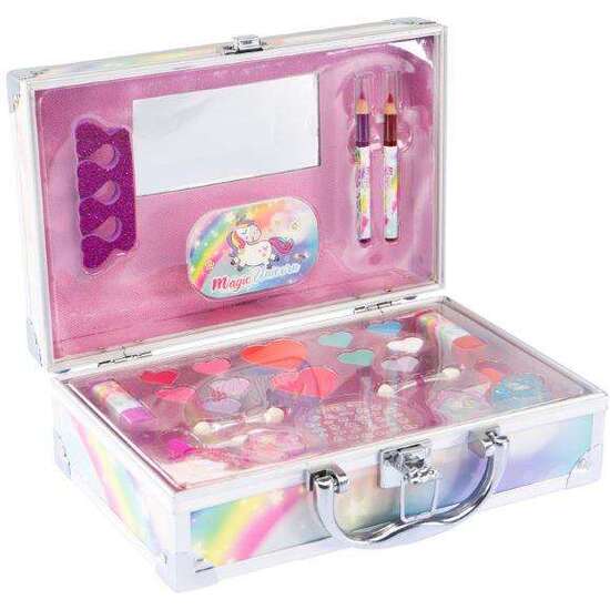 MALETÍN DE MAQUILLAJE MAGIC UNICORNIO CON MAQUILLAJE, BROCHAS, PEGATINAS Y ESPEJO 25X18X9 CM image 0