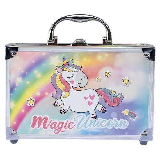 MALETÍN DE MAQUILLAJE MAGIC UNICORNIO CON MAQUILLAJE, BROCHAS, PEGATINAS Y ESPEJO 25X18X9 CM image 1