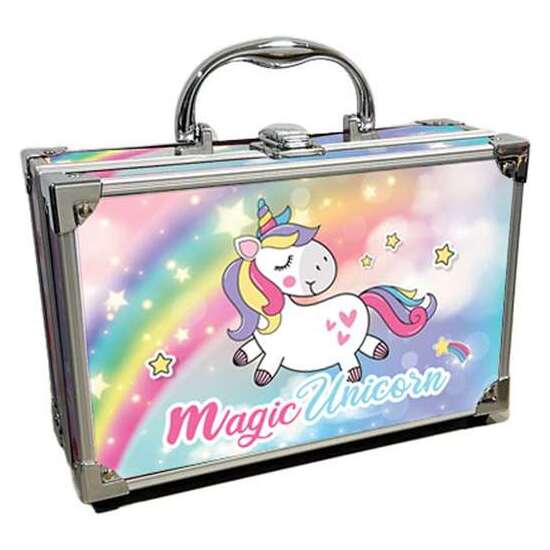 MALETÍN DE MAQUILLAJE MAGIC UNICORNIO CON MAQUILLAJE, BROCHAS, PEGATINAS Y ESPEJO 25X18X9 CM image 5