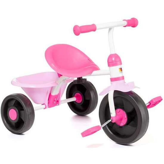 TRICICLO BABY ROSA CON RUEDAD DE GOMA. 124X60X1 CM. CON CINTURÓN DE SEGURIDAD Y CUBETA. image 0