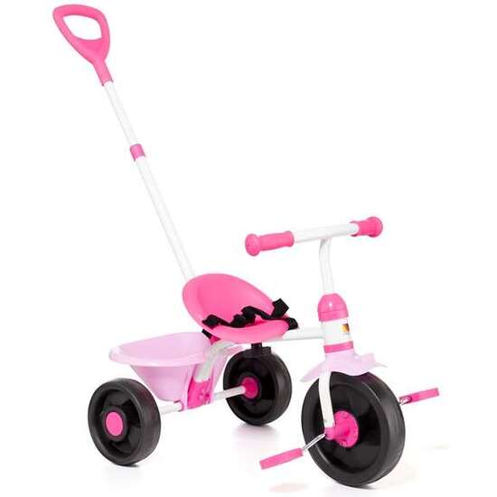 TRICICLO BABY ROSA CON RUEDAD DE GOMA. 124X60X1 CM. CON CINTURÓN DE SEGURIDAD Y CUBETA. image 3