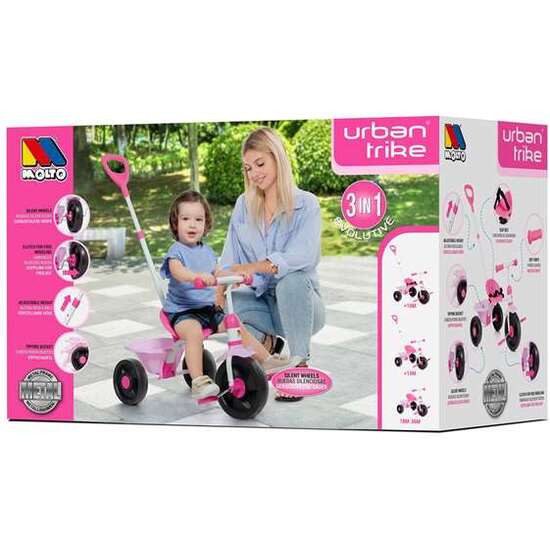 TRICICLO BABY ROSA CON RUEDAD DE GOMA. 124X60X1 CM. CON CINTURÓN DE SEGURIDAD Y CUBETA. image 7