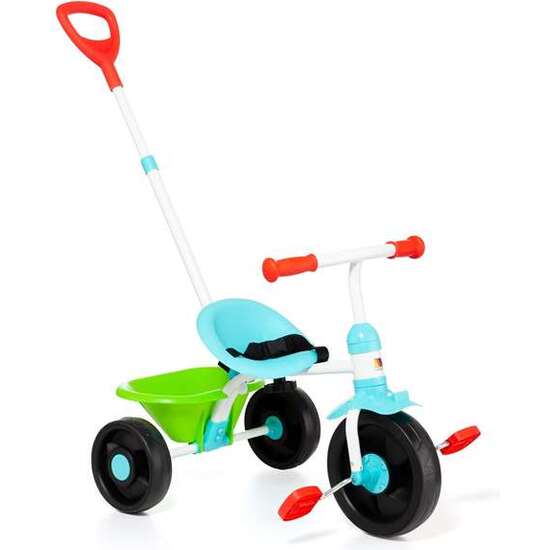 TRICICLO BABY AZUL CON RUEDAS DE GOMA. 124X60X1 CM. CON CINTURÓN DE SEGURIDAD Y CUBETA. image 1