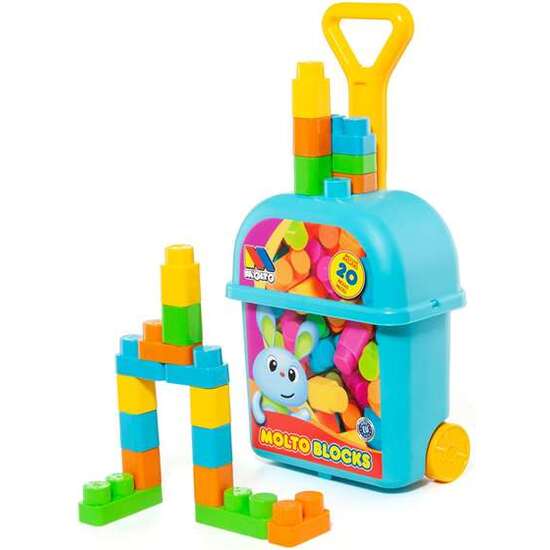 CARRITO MALETA TROLLEY AZUL CON 20 BLOQUES. image 0