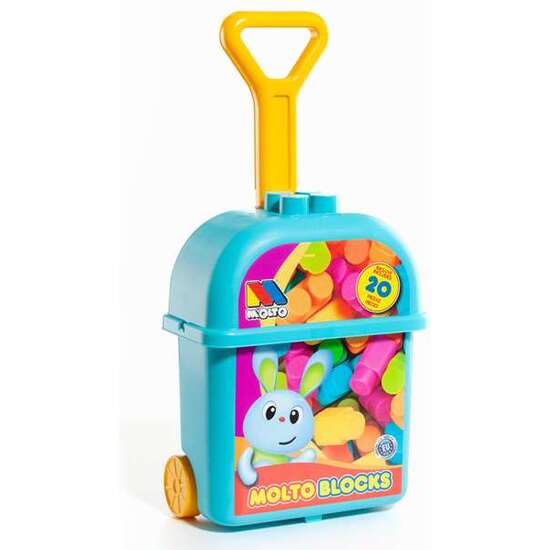 CARRITO MALETA TROLLEY AZUL CON 20 BLOQUES. image 1