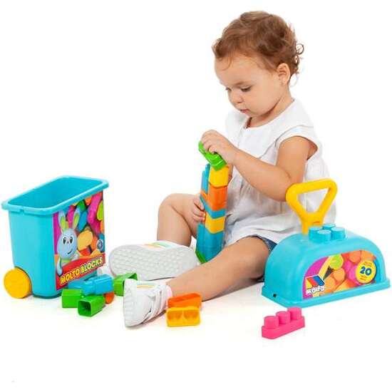 CARRITO MALETA TROLLEY AZUL CON 20 BLOQUES. image 5