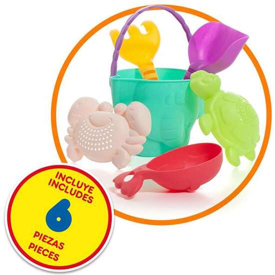 CARRO PLAYA CON ASA PLEGABLE Y ZONA PARA CONSTRUIR. INCLUYE ACCESORIOS DE PLAYA. INCLUYE 6 PIEZAS. image 1