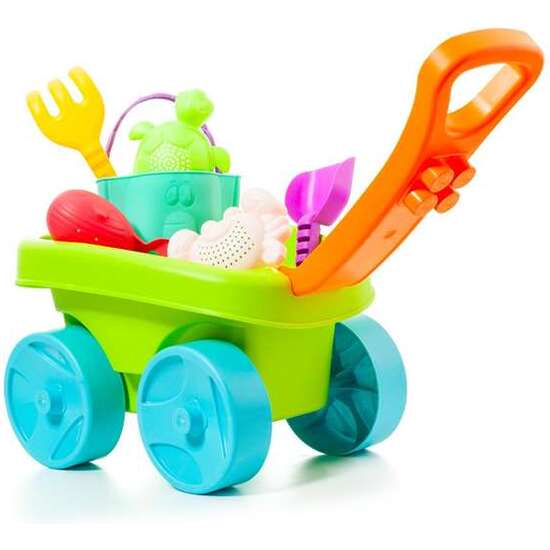 CARRO PLAYA CON ASA PLEGABLE Y ZONA PARA CONSTRUIR. INCLUYE ACCESORIOS DE PLAYA. INCLUYE 6 PIEZAS. image 3
