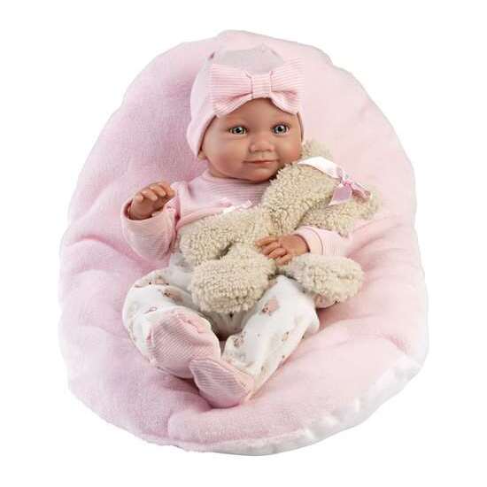 MUÑECA NICA RECIEN NACIDA CON  COJIN ROSA Y OSITO 40CM image 1