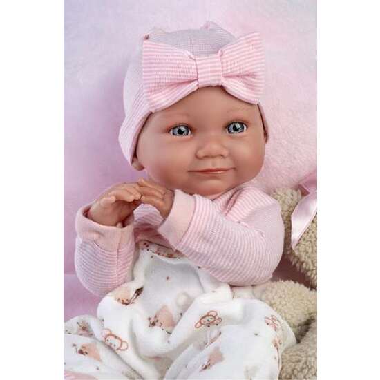 MUÑECA NICA RECIEN NACIDA CON  COJIN ROSA Y OSITO 40CM image 3