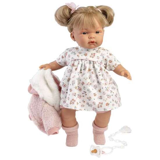 MUÑECA LLORONA JOELLE CHAQUETA ROSA 38CM INCLUYE CHUPETE. image 1