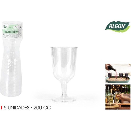 SET-5 COPA VINO PIE TRANSP.200CC ALGON image 0