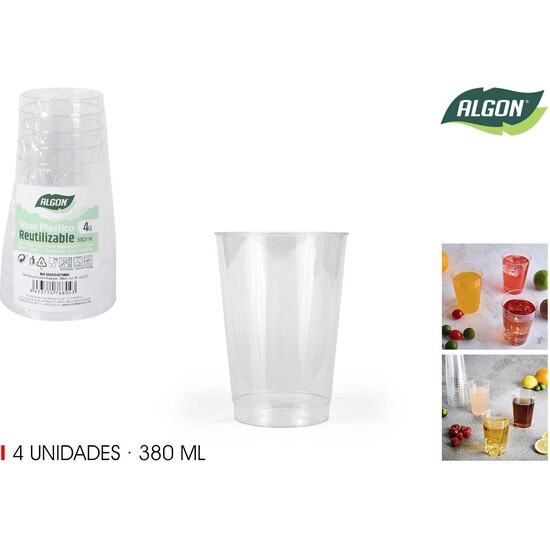 SET-4 VASOS PLASTICO TRANSPAR.380ML ALGON image 0