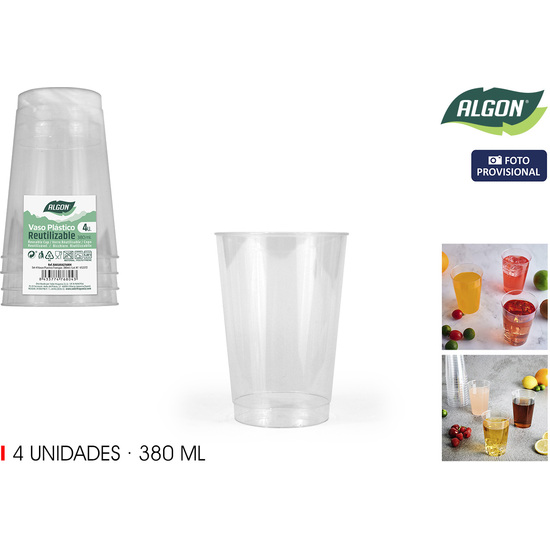 SET-4 VASOS PLASTICO TRANSPAR.380ML ALGON image 1