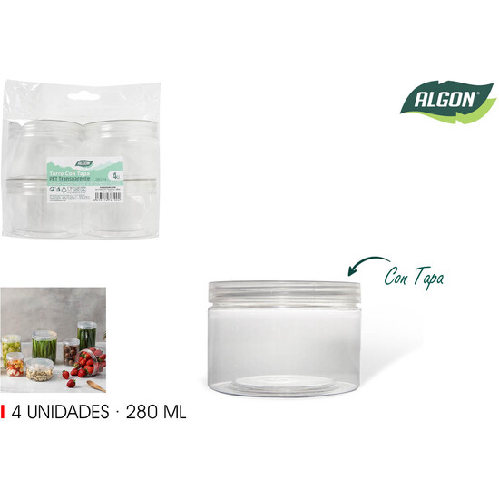 SET-4 TARRO PET TAPA PLAST. 280ML ALGON image 0