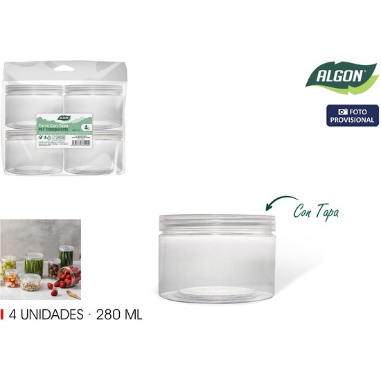 SET-4 TARRO PET TAPA PLAST. 280ML ALGON image 1