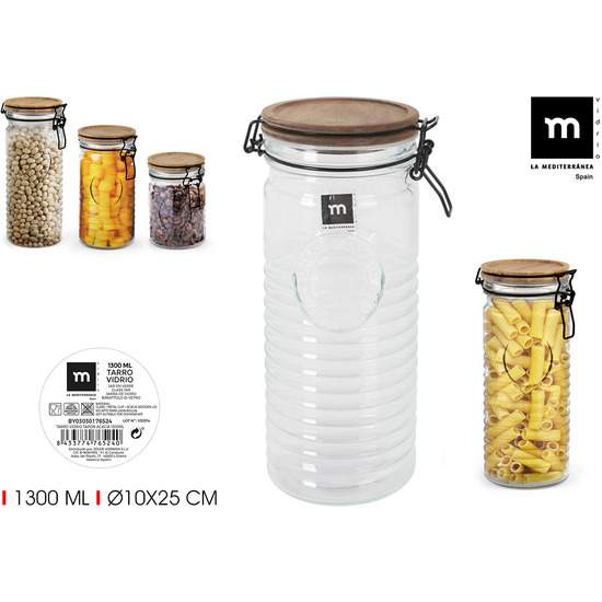 TARRO VIDRIO TAPON ACACIA 1300ML LA MEDITERRANEA image 0