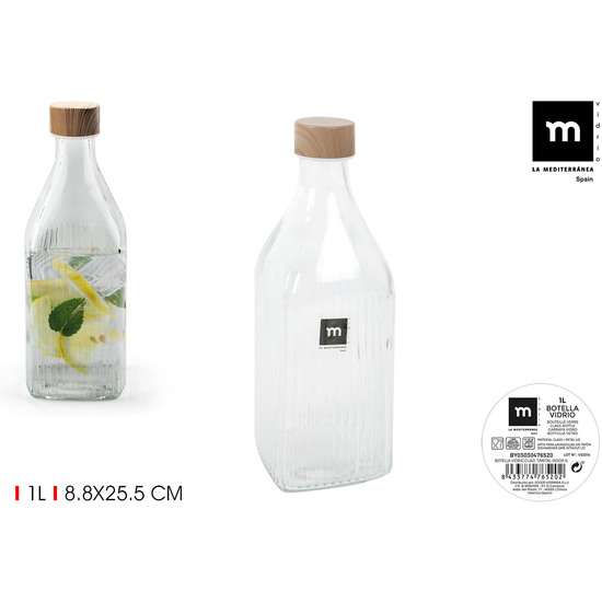 BOTELLA VIDRIO CUAD.T/METAL WOOD 1L LA MEDI image 0