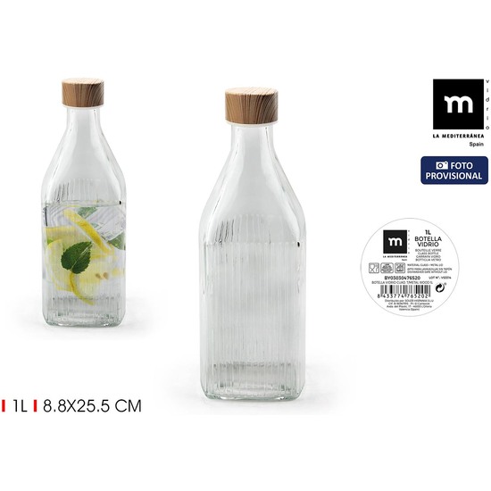 BOTELLA VIDRIO CUAD.T/METAL WOOD 1L LA MEDI image 1
