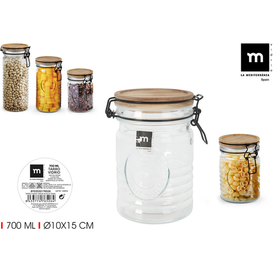TARRO VIDRIO TAPON ACACIA 700ML LA MEDITERRANEA image 0