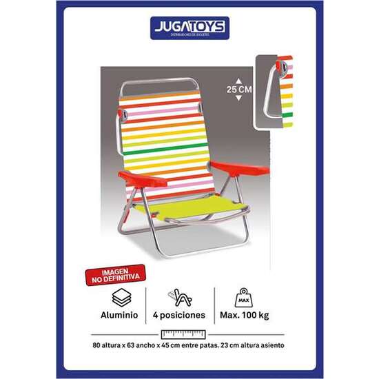 SILLA PLAYA ALUMINIO MULTIPOSICION RAYAS, CON REPOSACABEZAS 25 CM, 80X65X45CM, 25 CM ALTURA ASIENTO image 1