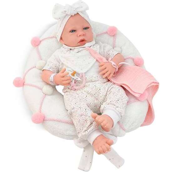 REBORN TRAJE BLANCO PUNTO ESTAMPADO MECANISMO REAL ALMOHADA LACTANCIA REF: 8301-24 50 CM image 0