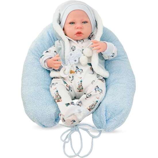 REBORN PIJAMA BLANCO GORRO AZUL MECANISMO PULSADOR LLORO REF: 8400-24 50 CM image 0