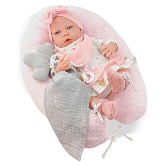 REBORN VESTIDO BLANCO LAZO ROSA MECANISMO PULSADOR LLORO REF: 8402-24 50 CM image 0