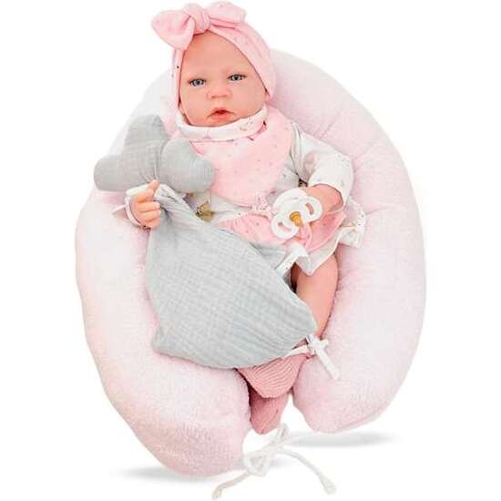 REBORN VESTIDO BLANCO LAZO ROSA MECANISMO PULSADOR LLORO REF: 8402-24 50 CM image 1