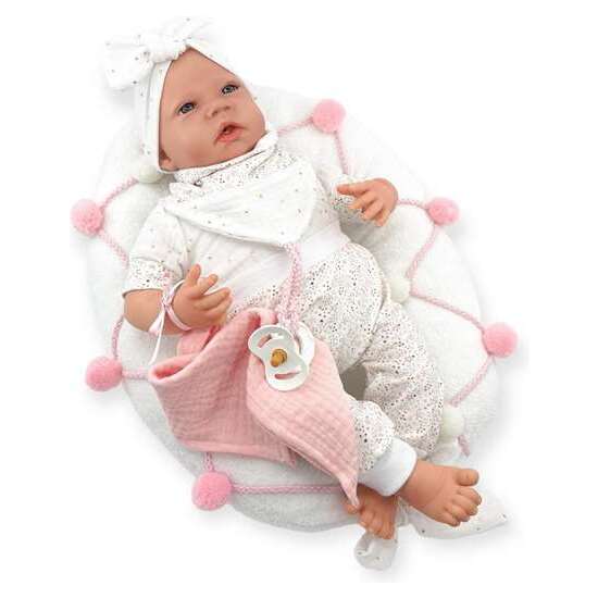 REBORN TRAJE BLANCO PUNTO ESTAMPADO MECANISMO REAL ALMOHADA LACTANCIA REF: 18301-24 50 CM image 0