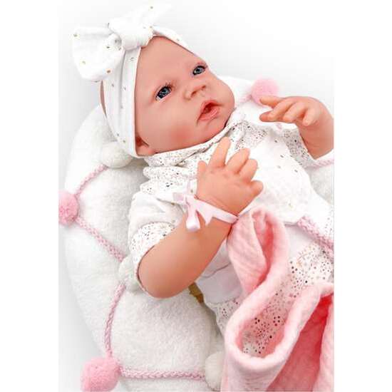 REBORN TRAJE BLANCO PUNTO ESTAMPADO MECANISMO REAL ALMOHADA LACTANCIA REF: 18301-24 50 CM image 1