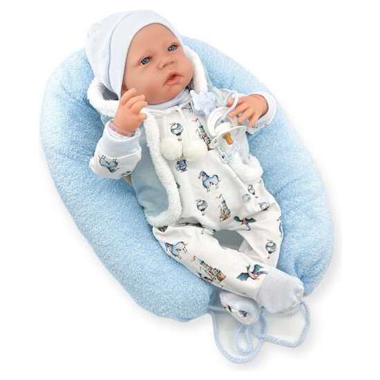 REBORN PIJAMA BLANCO GORRO AZUL MECANISMO PULSADOR LLORO REF: 18400-24 50 CM image 0
