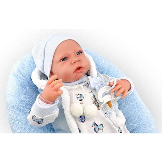 REBORN PIJAMA BLANCO GORRO AZUL MECANISMO PULSADOR LLORO REF: 18400-24 50 CM image 1