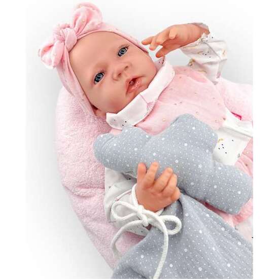 REBORN VESTIDO BLANCO LAZO ROSA MECANISMO PULSADOR LLORO REF: 18402-24 50 CM image 0