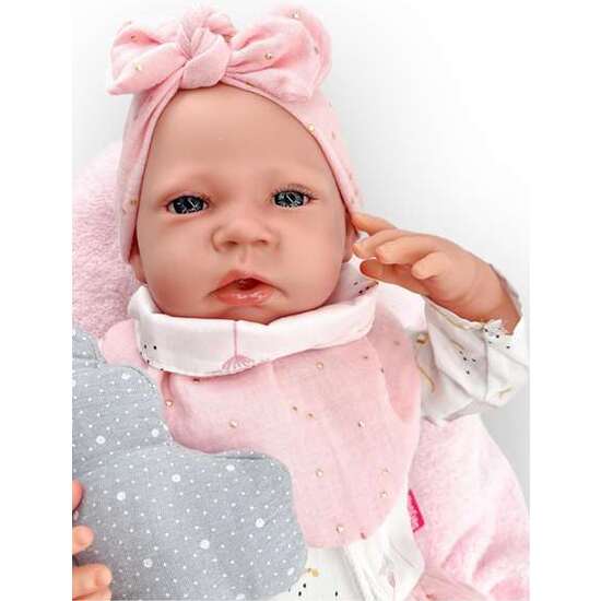 REBORN VESTIDO BLANCO LAZO ROSA MECANISMO PULSADOR LLORO REF: 18402-24 50 CM image 1