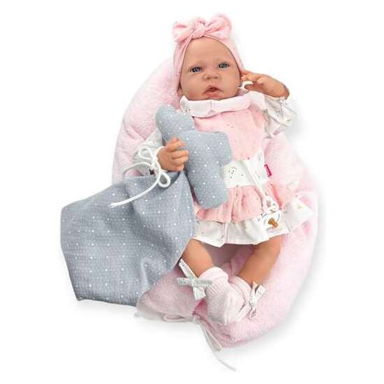 REBORN VESTIDO BLANCO LAZO ROSA MECANISMO PULSADOR LLORO REF: 18402-24 50 CM image 2