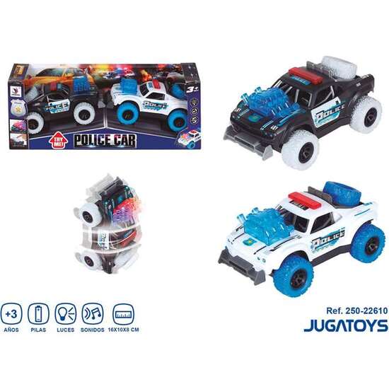 COCHE POLICIA FRICCIÓN EN PACK DE 2 UD., GIRO 360º, CON LUCES Y SONIDOS 16X10X8CM image 0